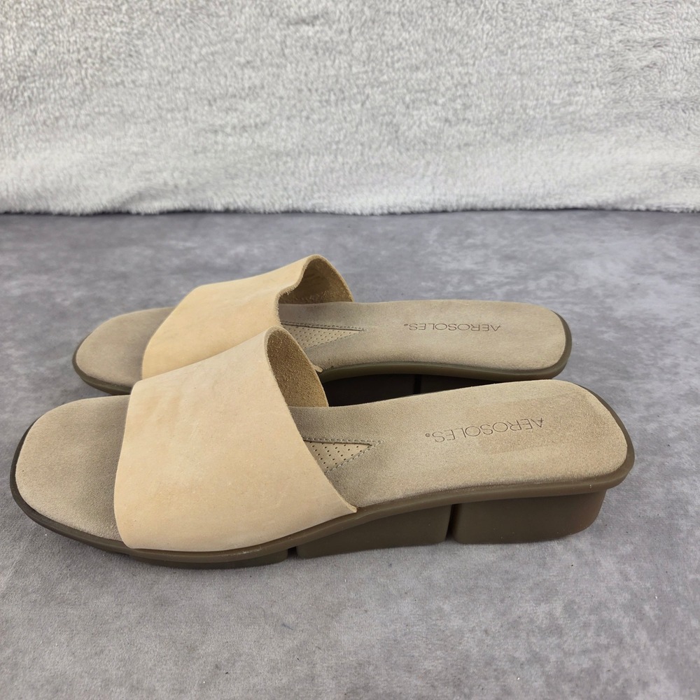 Aerosoles Spring It Tan Leather Slide Sandals Low Wedge Women 10 M 457080